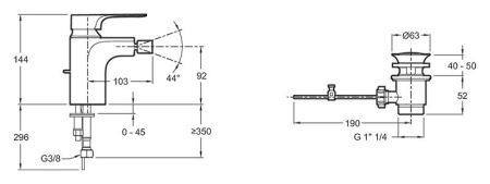 Смеситель для биде  JACOB DELAFON ALEO+ E72316-CP (хром, L-10,3 H-9,2), шт, артикул E72316-CP