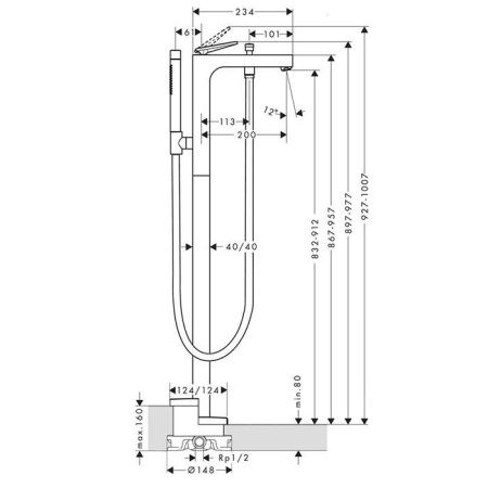 AX Citterio Смеситель для ванны, напольный, с текстурой, хром AX Citterio Смеситель для ванны, напольный, с текстурой, хром
