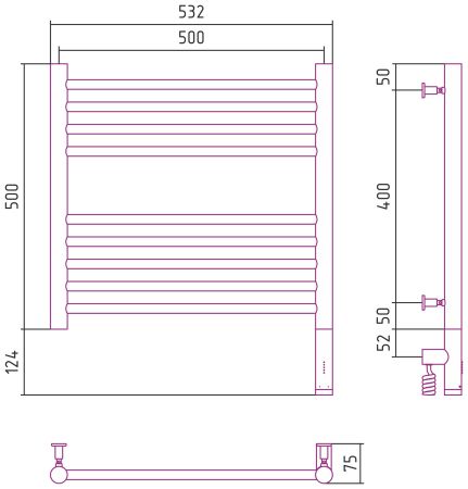 Полотенцесушитель электрический "БОГЕМА 3.0" прямая 500х500 / МЭМ правый (Состаренная латунь), артикул 051-5805-5050