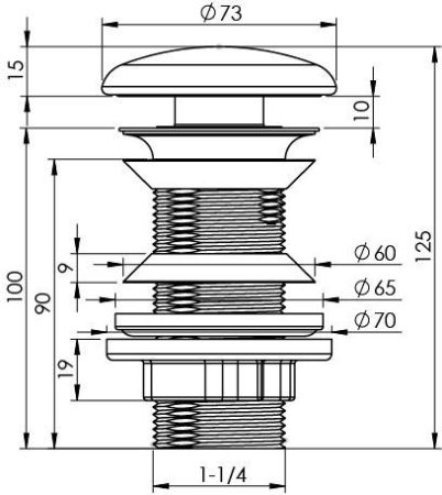 Донный клапан Aquanet click/clack 5/4' нерж.сталь