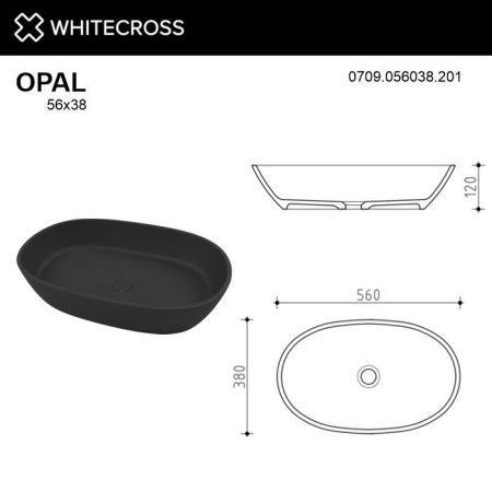 Умывальник WHITECROSS Opal 56x38 (черный мат) иск. камень