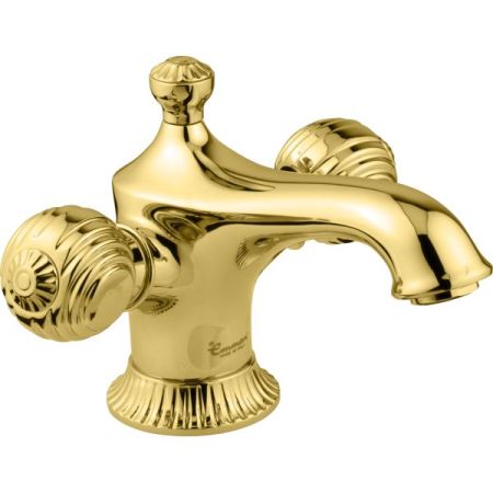 Смеситель The One с донным клапаном для раковины. Металлические ручки, цвет золото, артикул 98003OR