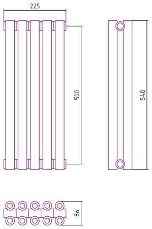 Отопительный радиатор ЭСТЕТ-00 н/ж 500х225 / 5 сек (Матовое ЗОЛОТО), артикул 032-0332-5005