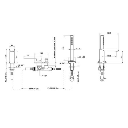 Bongio Stelth Смеситель для ванны, цвет золото, артикул 01531OR0D
