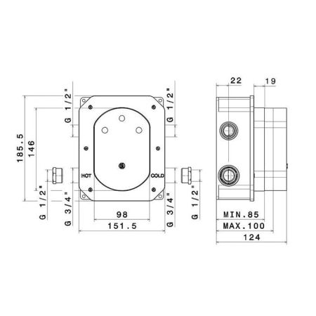 Универсальная внутренняя часть для термостатического кнопочного смесителя на два потока для душа, артикул 27751KM.00.000