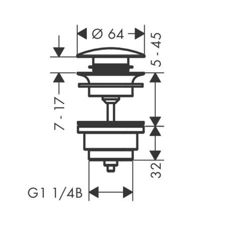 Донный клапан, Hansgrohe, назначение-для раковин и биде, ширина, мм-100, тип-Push-Open, форма крышки-круглая, цвет-шлифованный черный хром, артикул 50100340