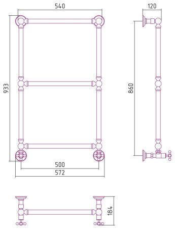 Полотенцесушитель водяной "Ренессанс 1304" 860х500 (САТИН), артикул 071-0280-8650