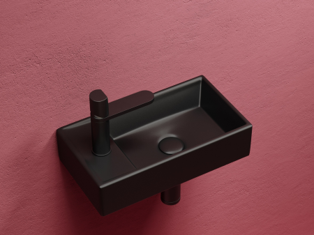 Умывальник подвесной прямоугольный (чаша справа, отверстие под смеситель слева) цвет черный матовый Элемент (Element) 407x217x100, артикул CN6051RMB