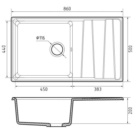 Кухонная мойка GranFest LEVEL 860L, графит, артикул LV-860L графит