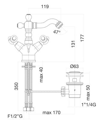 Смеситель для биде Fiore COLONIALE 02CO0635, хром/золото, артикул 02CO0635
