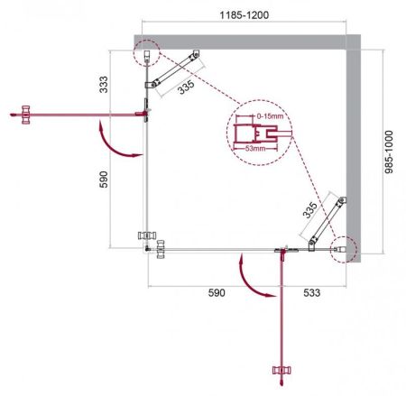 Душевой уголок BelBagno KRAFT-AH-22-90/80-C-Cr-R, артикул KRAFT-AH-22-90/80-C-Cr-R