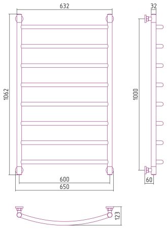 Полотенцесушитель водяной "ГАЛАНТ+" 1000х600 (Матовый Белый), артикул 30-0200-1060