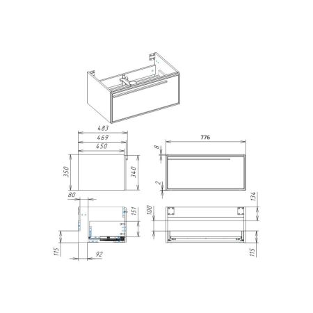 Тумба под раковину подвесная La Fenice Elba FNC-01-ELB-G-80, серо-зеленая, артикул FNC-01-ELB-G-80