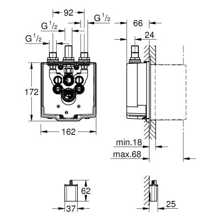 Термостатический смеситель для душа GROHE Eurosmart Cosmopolitan E Special, встраиваемый механизм для верхней монтажной части без ручки, скрытый монтаж, питание от батарейки, хром (36464000), артикул 36464000