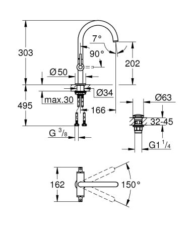 Смеситель GROHE Atrio New двухвентильный для раковины на 1 отверстие, хром (21022003), артикул 21022003