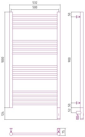 Полотенцесушитель электрический "БОГЕМА 3.0" прямая 1000х500 / МЭМ правый (Состаренная бронза)