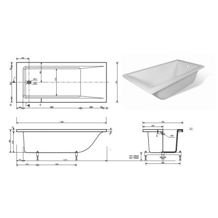 Ванна из искусственного камня Эстет Дельта 150x70 Белая