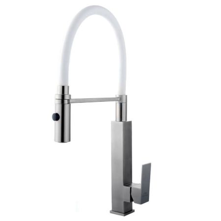 Смеситель для кухни с гибким изливом FASHUN A54102-8, сатин/белый, артикул A54102-8