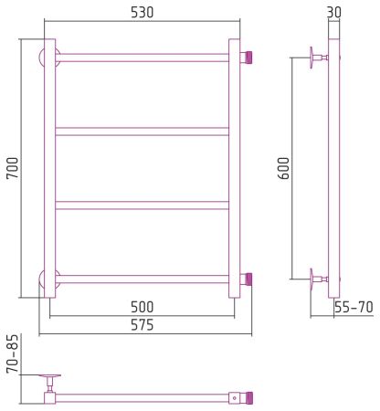 Полотенцесушитель водяной СТИЛЬЕ "Версия-КБ" 600х500 (4) П 20х20 (Белый)