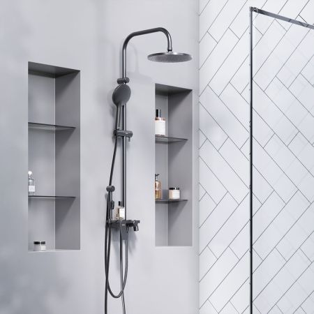 977770300 Jupiter, ДС с ванно-душевым смесителем-полкой и гиг.душем, черный, артикул 977770300