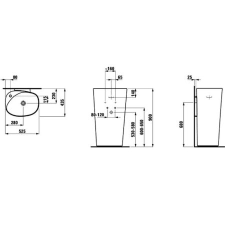 Laufen Palomba Раковина пристенная 525х435х900мм без отв. под смеситель, цвет: белый, артикул 8.1180.4.000.109.1
