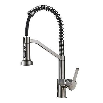 Смеситель для кухни с гибким изливом и режимом душ Haiba HB73826-3, оружейная сталь