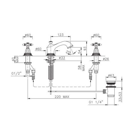 Nicolazzi Impero Смеситель для раковины на 3 отверстия, цвет: золото, артикул 1208GO36