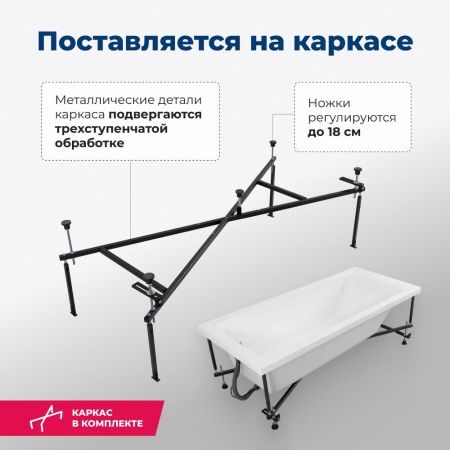 Акриловая ванна Aquanet Bright 180x80 (с каркасом), артикул 00233143