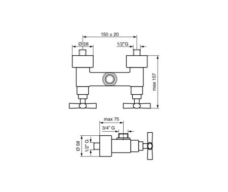 Emmevi Spirit New, двухвентильный смеситель с подключением к душевой колонне, цвет хром, артикул 31002C/CR