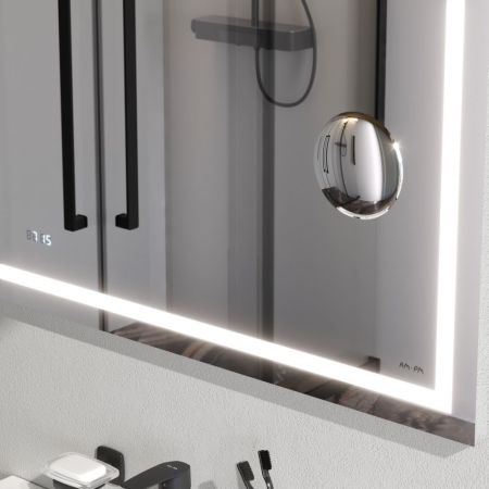 M91AMOX0803WG Универсальное зеркало с контурной Led-подсветкой, часами и косметическим зеркалом, 80