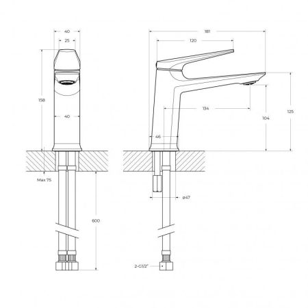LINER-LS-01-W0 Смеситель для раковины однорычажный, без донного клапана, исполнение хром, артикул LINER-LS-01-W0