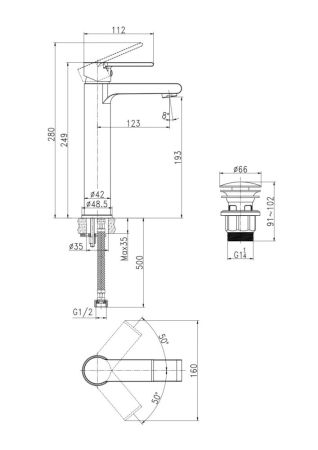 Смеситель для раковины высокий Cersanit BRASKO однорычажный клик клак (63024), артикул 63024