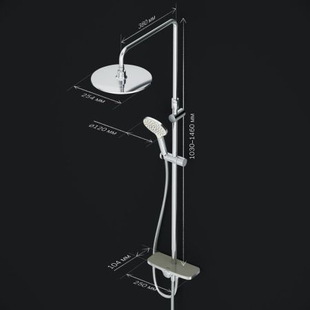 F0780200 Like, душ.система: верхн.душ 250мм, ручной душ 120 мм, 3 функции, душ.штанга 1030-1460 мм,, артикул F0780200