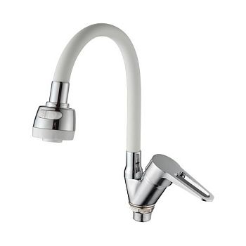 Смеситель для кухни с гибким изливом и режимом "душ" D-Lin D150303-3T, хром/белый