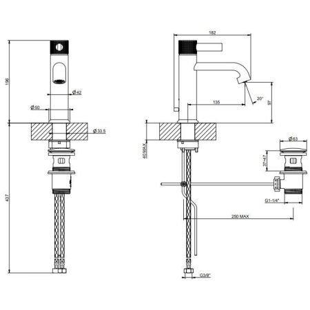 GESSI INCISO Смеситель для раковины на 1 отверстие с донным клапаном Цвет: хром, артикул 58001#031