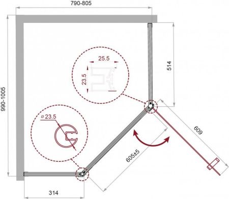 Душевой уголок BelBagno UNO-195-PH-1-100/80-C-Cr, артикул UNO-195-PH-1-100/80-C-Cr