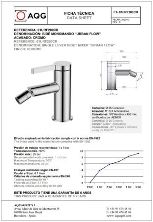 AQG Urban Flow, однорычажный смеситель для биде без донного клапана, цвет хром