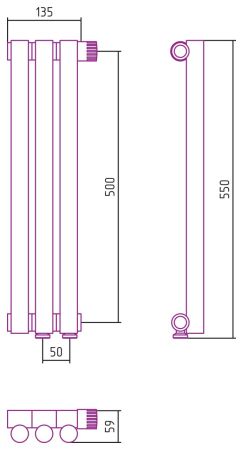 Отопительный радиатор ЭСТЕТ-1 н/ж EU50 правый 500х135 / 3 сек (БЕЛЫЙ), артикул 12-0311-5003