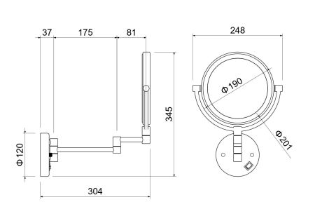 Зеркало косметическое настенное с подсветкой 5х AQUATEK AQ4912CR, артикул AQ4912CR