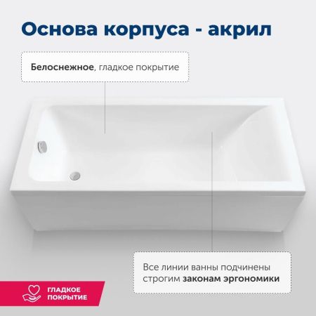 Акриловая ванна Aquanet Bright 180x80 (с каркасом), артикул 00233143