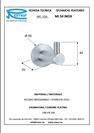 Minimal крючок RR Mi50 INOX, артикул Mi50INOXCR