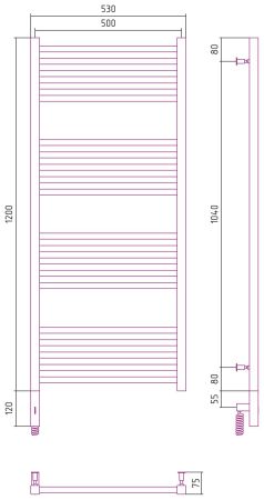 Полотенцесушитель электрический "МОДУС 3.0" 1200х500 / МЭМ левый (Состаренная латунь), артикул 051-5700-1250