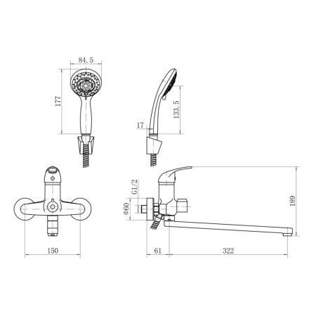 Смеситель для ванны FASHUN A2215N, хром