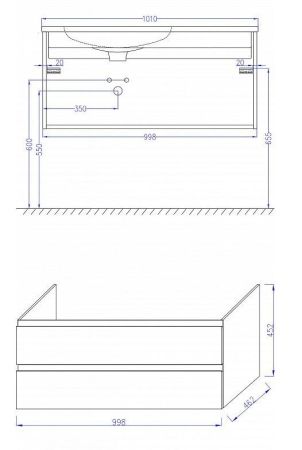 EB2054-J5 Тумба для левосторонней раковины 100 см, цвет блестящий белый, артикул EB2054-J5
