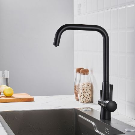 Смеситель для кухни с подключением фильтра Shevanik S528H, черный, артикул S528H