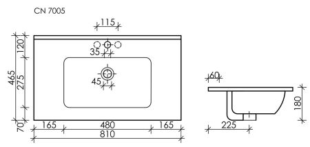 Умывальник накладной прямоугольный Element 810*465*180мм CN7005, артикул CN7005