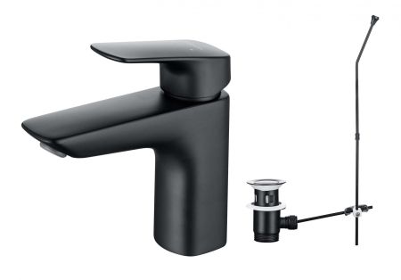 Смеситель для раковины 97 с донным клапаном AQUATEK, матовый черный AQ1011MB ВЕГА, артикул AQ1011MB
