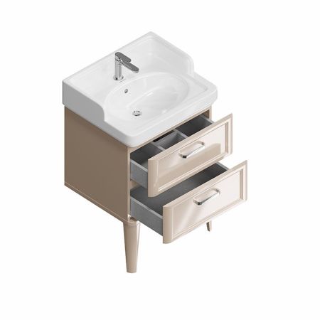 Kerama Marazzi Тумба POMPEI напольная с 2 ящиками 60, камео бежевый глянцевый, артикул PO.N.60.2\CAM