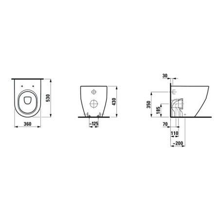 LAUFEN Pro  Унитаз напольный приставной с ОБОДКОМ 36х53х43 см, слив универсальный,цвет белый, артикул 8.2295.2.000.000.1