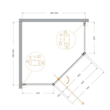 ECO-O-P-1-90-P-Cr Душевой уголок, артикул ECO-O-P-1-90-P-Cr